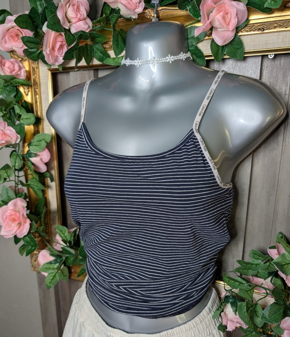 Calvin Klein Navy White Striped Stretch Knit Spaghetti Strap Cami Tank Top M